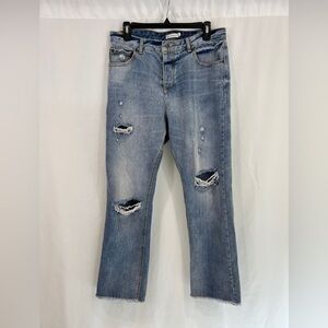 Avec Les Filles‎ Distressed Mom Button Fly High Waisted Mom Jeans